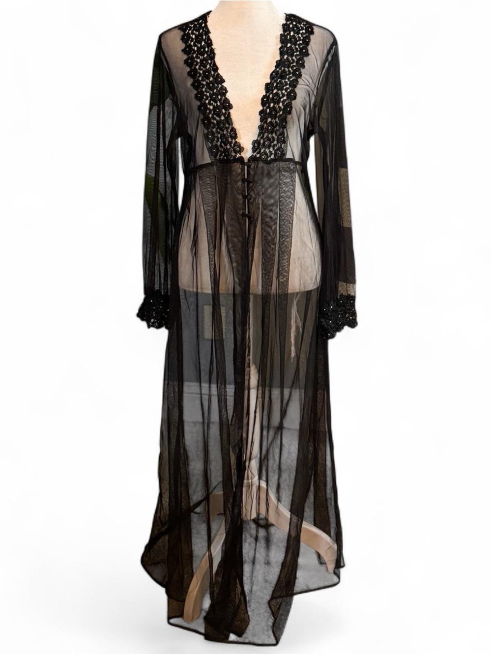 Vintage Delicates Sheer Black Kimono Robe – Size Medium